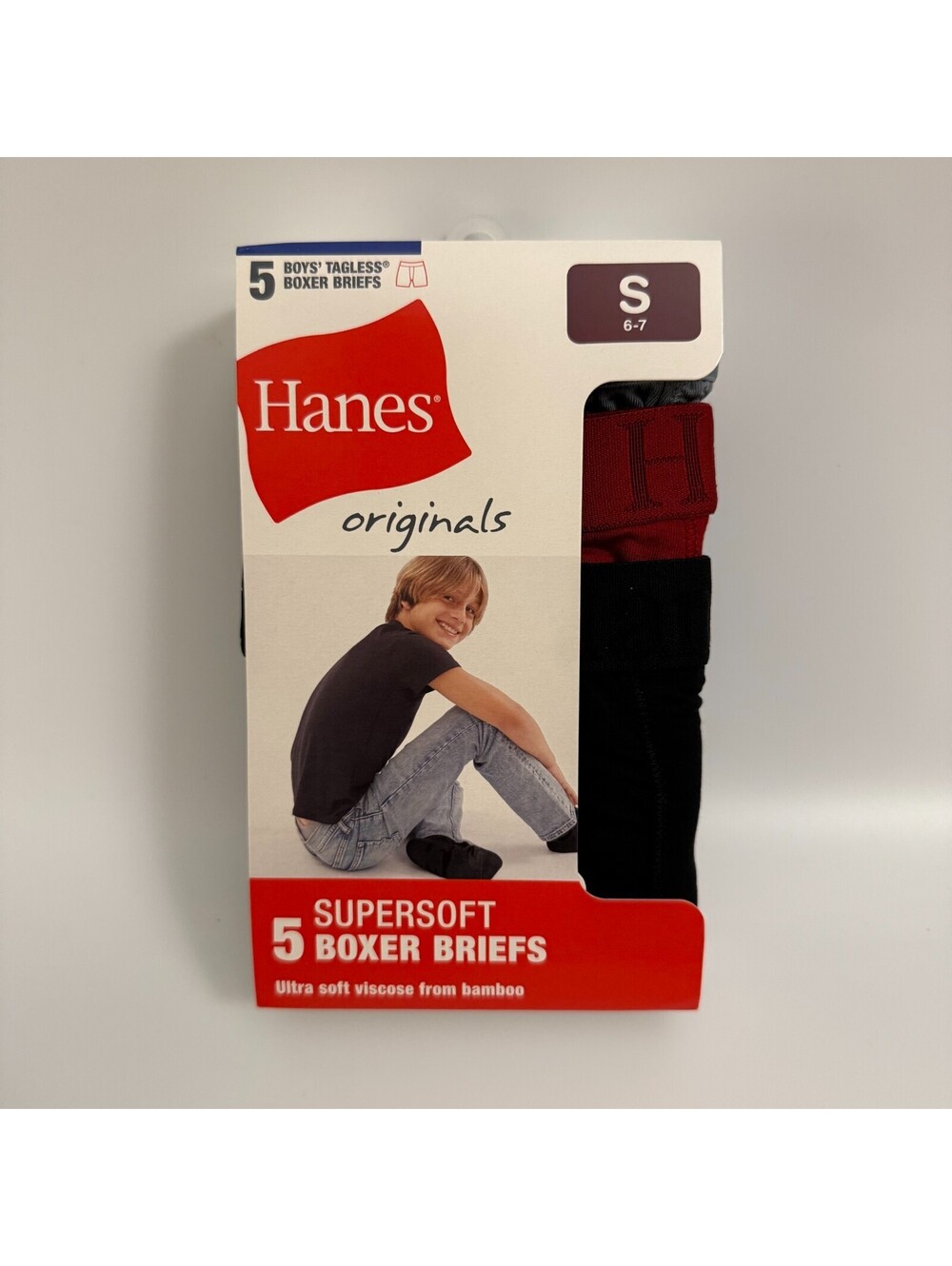 Hanes Originals Boys' 5-Pack Supersoft Boxer Briefs Tagless Size Small (6-7)